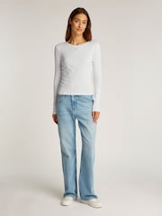 Tommy Jeans White Slim Pointelle 100% Cotton T-Shirt - Image 3 of 7