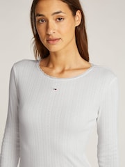 Tommy Jeans White Slim Pointelle 100% Cotton T-Shirt - Image 4 of 7