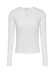 Tommy Jeans White Slim Pointelle 100% Cotton T-Shirt - Image 5 of 7