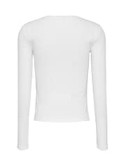 Tommy Jeans White Slim Pointelle 100% Cotton T-Shirt - Image 6 of 7