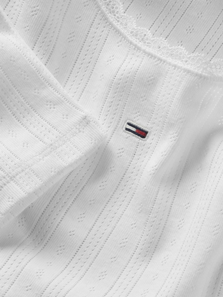 Tommy Jeans White Slim Pointelle 100% Cotton T-Shirt - Image 7 of 7