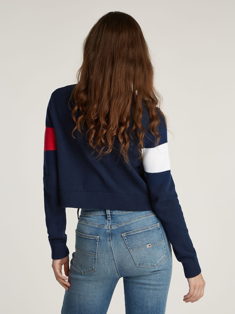 Tommy Jeans Blue Center Flag 100% Cotton Jumper - Image 2 of 7