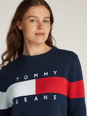 Tommy Jeans Blue Center Flag 100% Cotton Jumper - Image 4 of 7