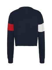 Tommy Jeans Blue Center Flag 100% Cotton Jumper - Image 6 of 7
