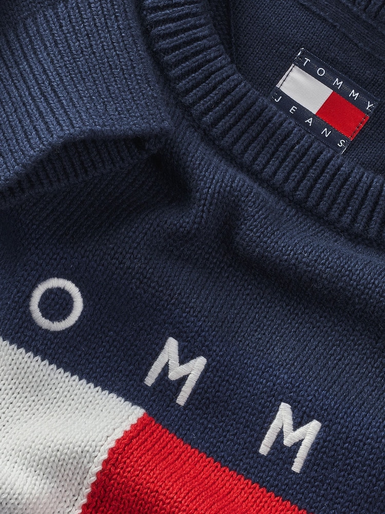 Tommy Jeans Blue Center Flag 100% Cotton Jumper - Image 7 of 7
