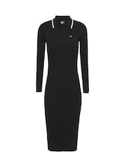 Tommy Jeans Black TJW Long Sleeve Polo Midi Dress - Image 4 of 6