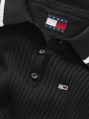 Tommy Jeans Black TJW Long Sleeve Polo Midi Dress - Image 6 of 6