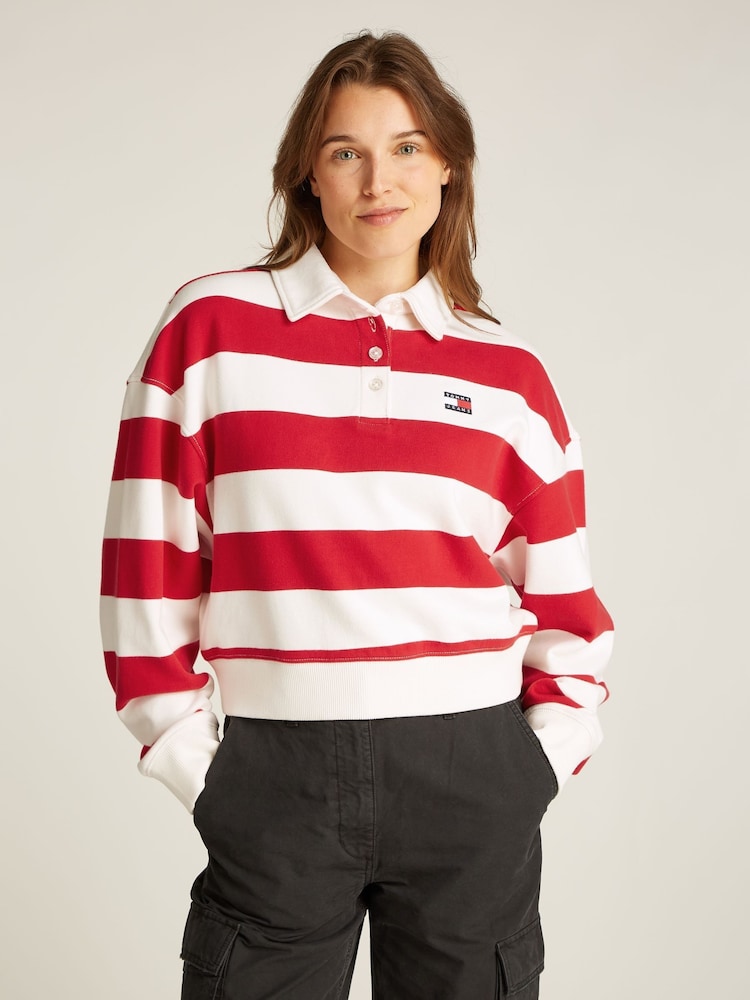 Tommy Jeans White White Boxy Badge 100% Cotton Polo Sweatshirt - Image 1 of 7