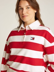 Tommy Jeans White White Boxy Badge 100% Cotton Polo Sweatshirt - Image 3 of 7