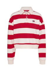 Tommy Jeans White White Boxy Badge 100% Cotton Polo Sweatshirt - Image 5 of 7