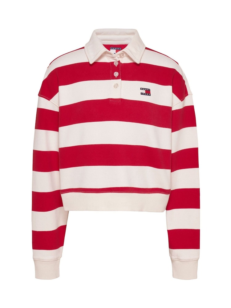 Tommy Jeans White White Boxy Badge 100% Cotton Polo Sweatshirt - Image 5 of 7