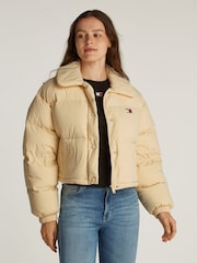 Tommy Jeans Cream Badge Collar Jacket - Image 1 of 6