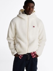 Tommy Jeans White Badge Teddy Hoodie - Image 3 of 4