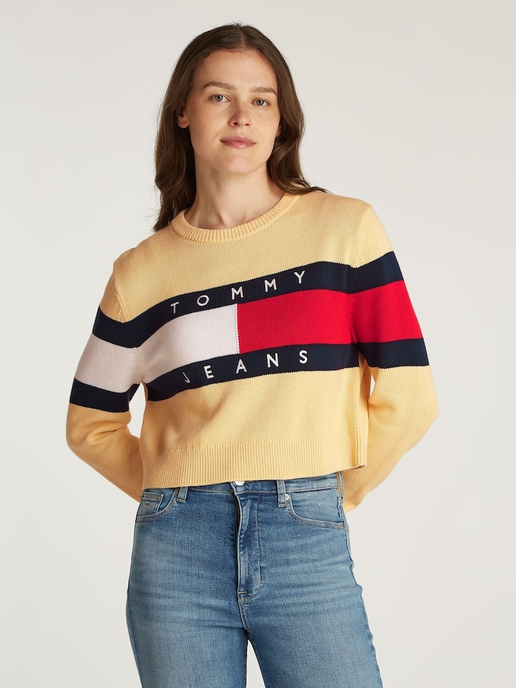 Tommy Jeans Cream Center Flag 100% Cotton Jumper - Image 1 of 7