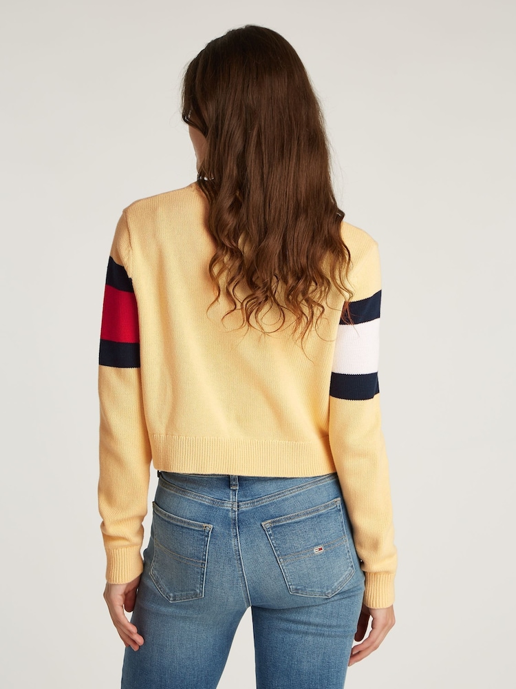Tommy Jeans Cream Center Flag 100% Cotton Jumper - Image 2 of 7