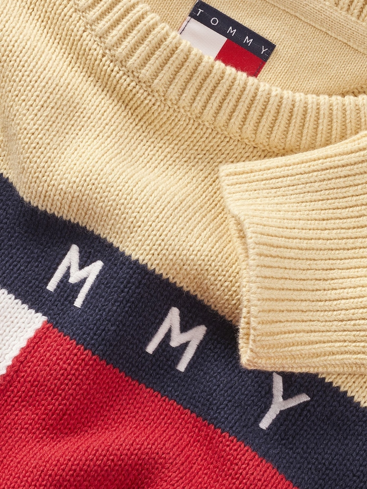 Tommy Jeans Cream Center Flag 100% Cotton Jumper - Image 7 of 7