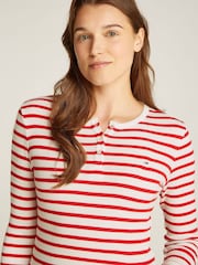 Tommy Jeans Red 100% Cotton Button Rib T-Shirt - Image 4 of 7