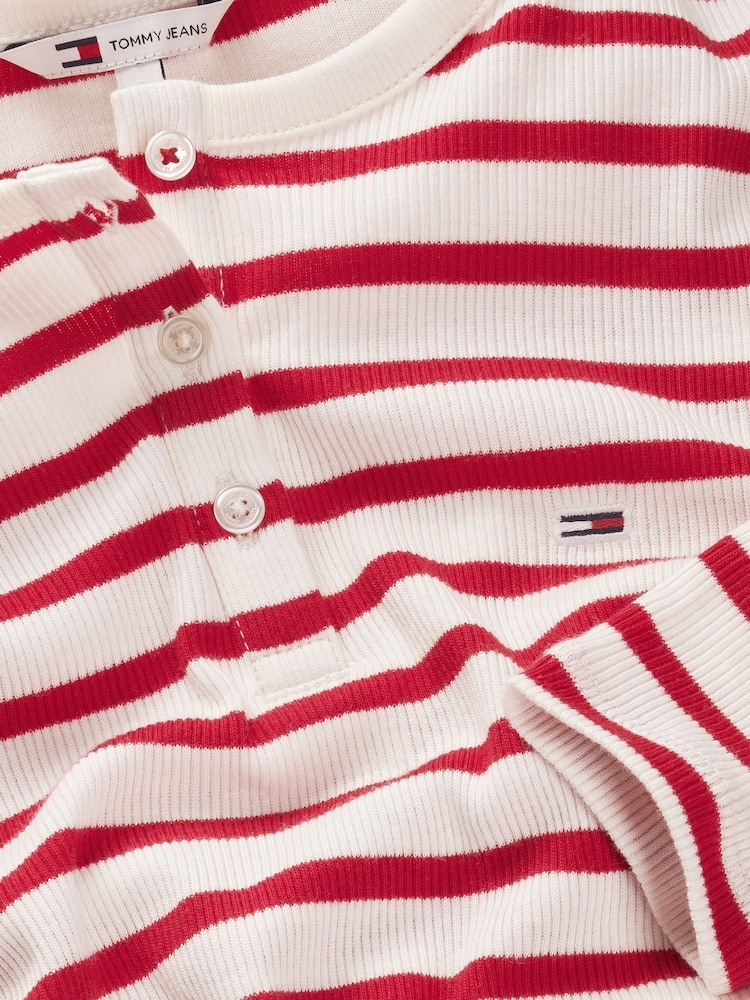 Tommy Jeans Red 100% Cotton Button Rib T-Shirt - Image 7 of 7