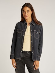 Tommy Jeans Black Western Washed 100% Cotton Shirt - Image 1 of 7
