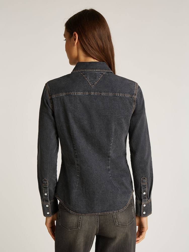 Tommy Jeans Black Western Washed 100% Cotton Shirt - Image 2 of 7