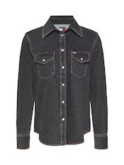 Tommy Jeans Black Western Washed 100% Cotton Shirt - Image 5 of 7
