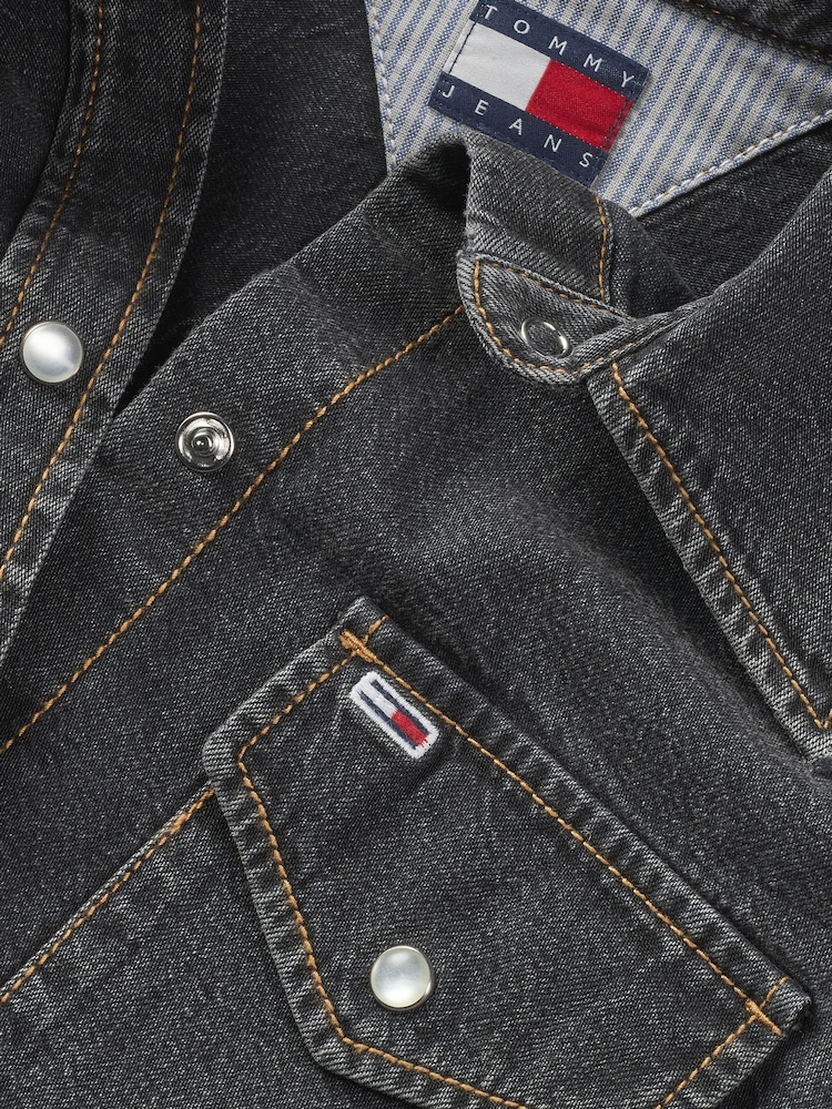 Tommy Jeans Black Western Washed 100% Cotton Shirt - Image 7 of 7