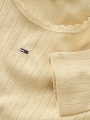 Tommy Jeans Cream Slim Pointelle 100% Cotton T-Shirt - Image 4 of 7