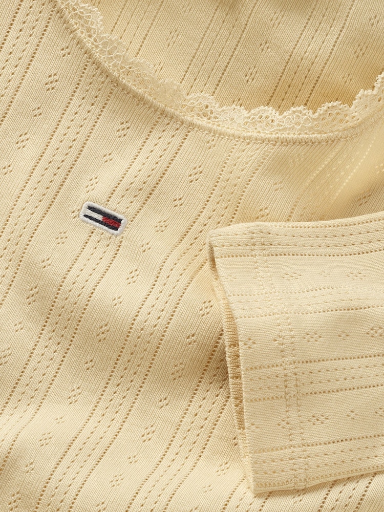Tommy Jeans Cream Slim Pointelle 100% Cotton T-Shirt - Image 4 of 7