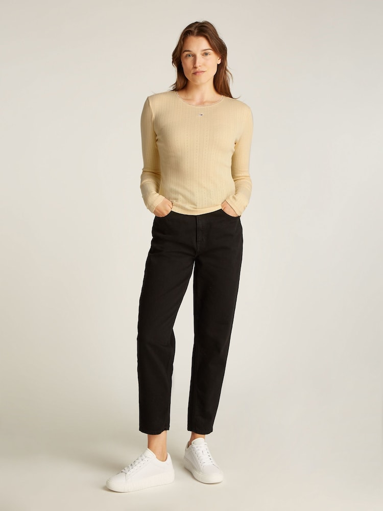 Tommy Jeans Cream Slim Pointelle 100% Cotton T-Shirt - Image 5 of 7