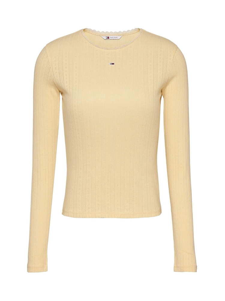 Tommy Jeans Cream Slim Pointelle 100% Cotton T-Shirt - Image 6 of 7
