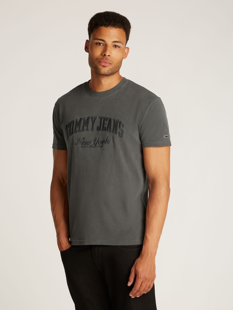 Tommy Jeans Black Vintage Varsity 100% Cotton T-Shirt - Image 1 of 7