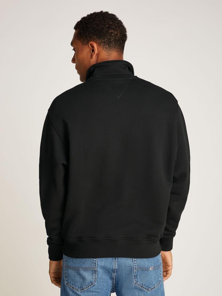 Tommy Jeans Black Black Badge Quarter Zip 100% Cotton Sweatshirt - Image 2 of 7