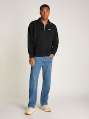 Tommy Jeans Black Black Badge Quarter Zip 100% Cotton Sweatshirt - Image 3 of 7