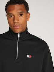 Tommy Jeans Black Black Badge Quarter Zip 100% Cotton Sweatshirt - Image 4 of 7