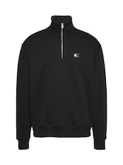 Tommy Jeans Black Black Badge Quarter Zip 100% Cotton Sweatshirt - Image 5 of 7