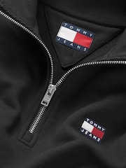 Tommy Jeans Black Black Badge Quarter Zip 100% Cotton Sweatshirt - Image 7 of 7