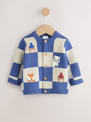 Blue Checkerboard Embroidered Character Baby Knitted Cardigan (0mths-2yrs) - Image 1 of 7