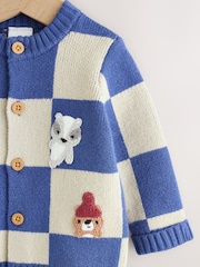 Blue Checkerboard Embroidered Character Baby Knitted Cardigan (0mths-2yrs) - Image 3 of 7
