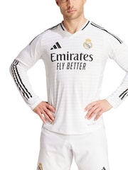 adidas White Long Sleeve Real Madrid Home Authentic Shirt 2024-25 - Image 1 of 5