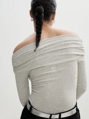 Mango Grey Off Shoulder Long Sleeve Top - Image 3 of 6