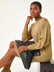 Roman Yellow Shimmer Slash Neck Jumper Dress - Image 1 of 6