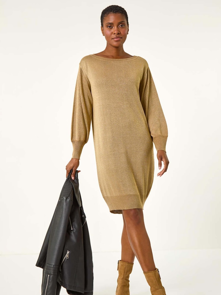 Galben - Rochie pulover Roman Shimmer cu guler drept - Image 3 of 6
