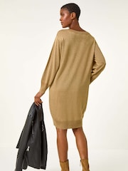Roman Yellow Shimmer Slash Neck Jumper Dress - Image 4 of 6