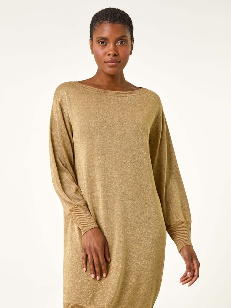 Galben - Rochie pulover Roman Shimmer cu guler drept - Image 5 of 6