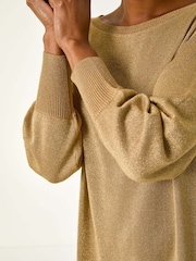 Roman Yellow Shimmer Slash Neck Jumper Dress - Image 6 of 6