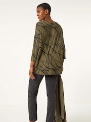 Roman Green Abstract Line Print Stretch Jersey Top - Image 4 of 6