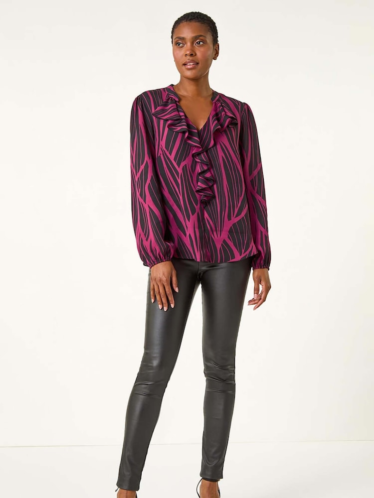 Roman Linear Print V-Neck Ruffle Front Top - Imagen 2 de 5 Roman Linear Print V-Neck Ruffle Front Top - Imagen 2 de 5