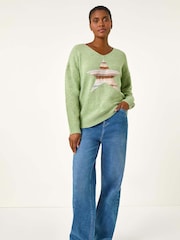 Roman Green Soft V-Neck Star Jumper - Image 1 of 5