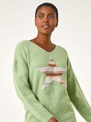 Roman Green Soft V-Neck Star Jumper - Image 4 of 5