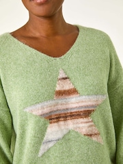Roman Green Soft V-Neck Star Jumper - Image 5 of 5